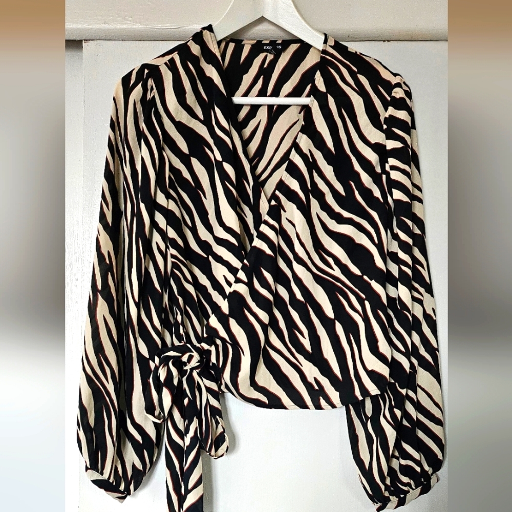 Express - V-Neck Wrap Tie Waist Top - Size S